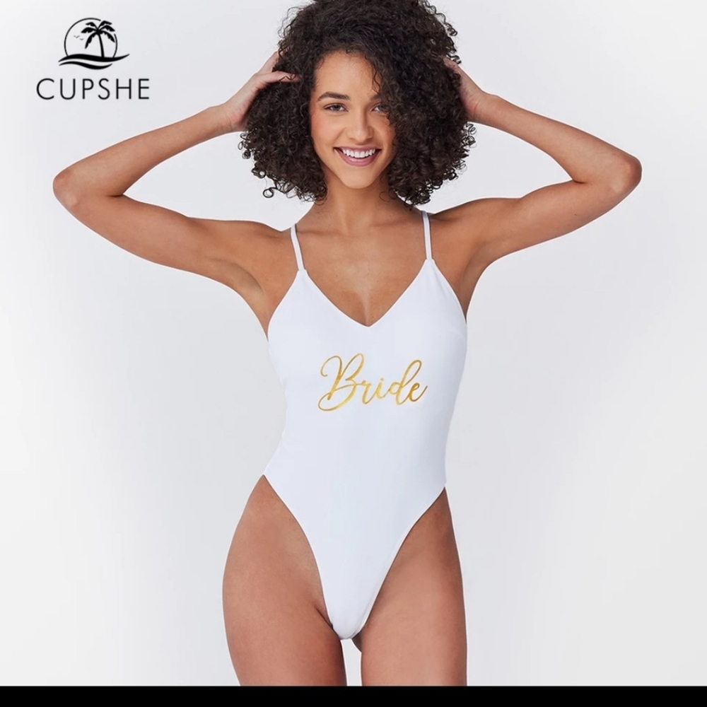 Cupshe White 'Bride' One-Piece Swimsuit